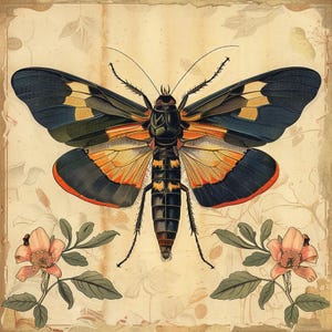 Vintage Moth & Floral Print | Digital Download | Antique Butterfly Illustration | Natural History Art | Entomology Wall Decor