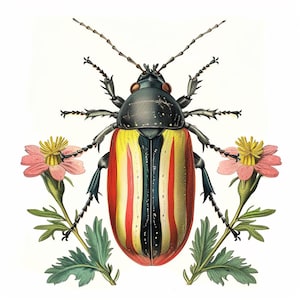 Vintage Botanical Beetle Print | Digital Download | Entomology Wall Decor