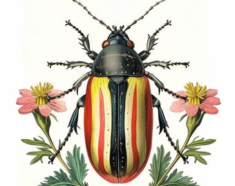 Impresión vintage de escarabajo botánico / Descarga digital / Decoración de pared de entomología