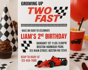 Two Fast Birthday Invitation: Racecar 2nd Birthday (Printable Template)