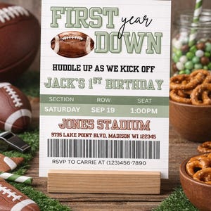 First Year Down Birthday Invitation: Editable Football Themed Party Invite (Digital Download) image 1