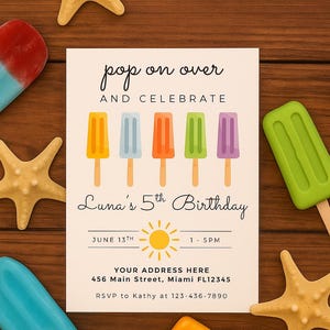 Editable Popsicle Birthday Invitation | Summer Birthday Invitation | Printable Template | Instant Edit and Share
