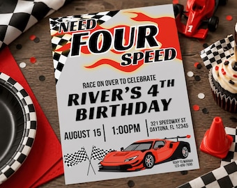 Need Four Speed Birthday Invitation: Editable Racing Themed Party Invite (Digital Download)