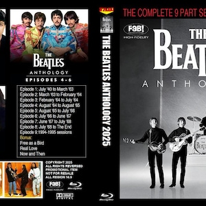 Puede incluir: Set de Blu-ray de The Beatles Anthology. La portada presenta imágenes de los miembros de la banda y el título. Se enumeran los episodios 1-3, 4-6 y 7-9. La serie completa de 9 partes está en sonido envolvente 5.1.