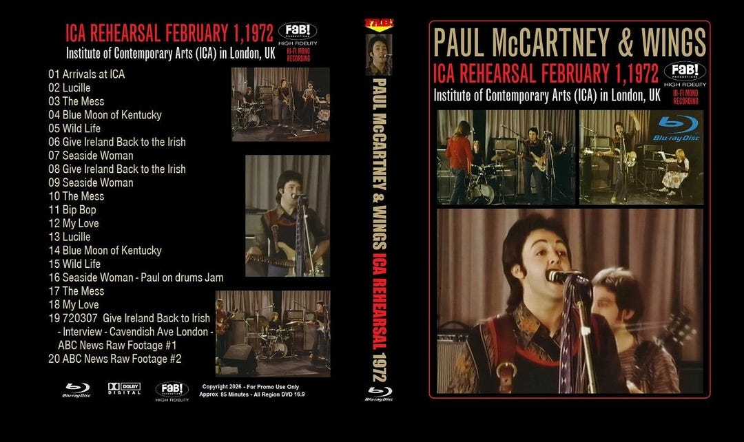 Paul Mccartney & Wings ICA Rehearsal February 1, 1972 Blu Ray - Etsy