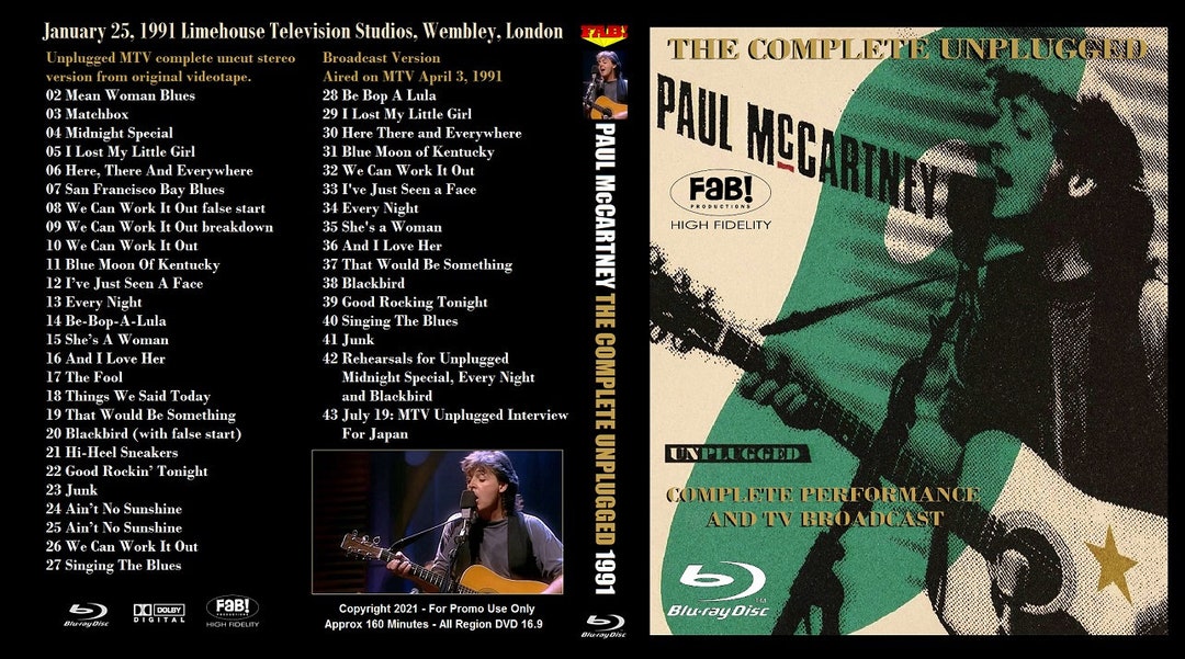 PAUL Mccartney UNPLUGGED Complete 1991 Blu-ray - Etsy