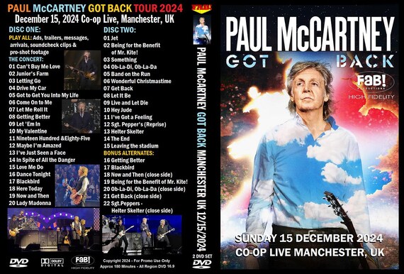 PAUL Mccartney GOT Back Manchester UK 12/15/2024 2 Dvd - Etsy