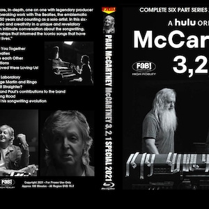 Puede incluir: Una carátula de disco Blu-ray en blanco y negro para la serie documental "McCartney 3,2,1" con Paul McCartney y Rick Rubin. La carátula incluye el título "McCartney 3,2,1" y el texto "A Hulu Original".