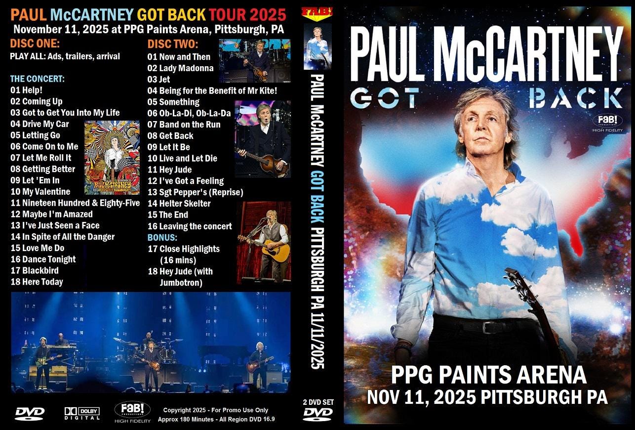 PAUL Mccartney Got Back Pittsburg PA 11/11/2025 2 DVD - Etsy