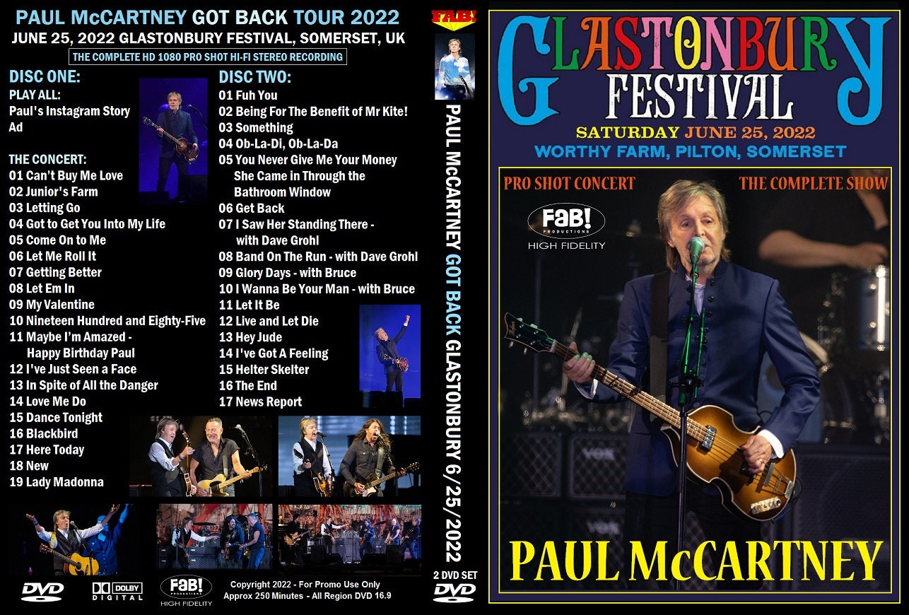 PAUL MCCARTNEY Got Back Glastonbury Festival 6/25/2022 - 2 Dvd - Etsy