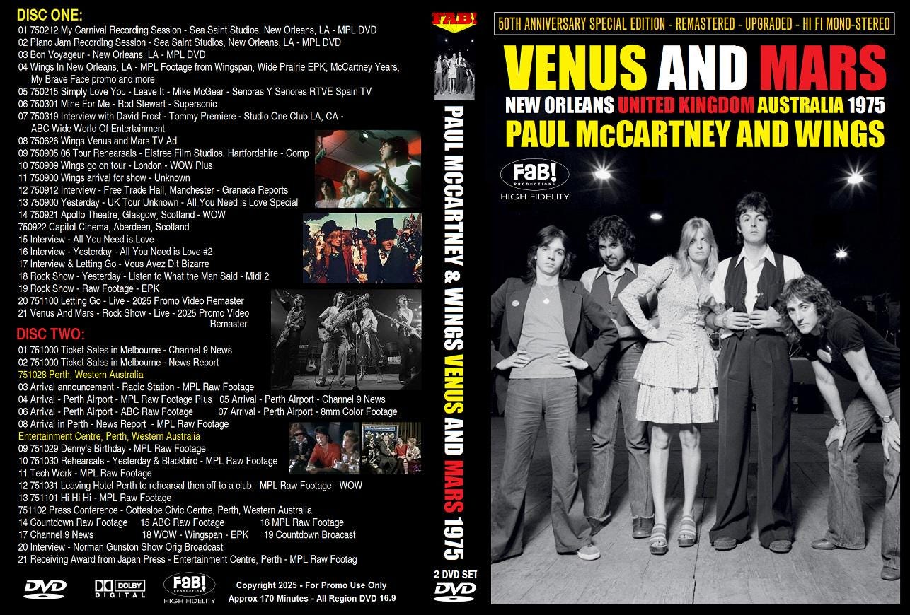 PAUL Mccartney & Wings: Venus and Mars in New Orleans Uk Australia 1975 2  DVD - Etsy