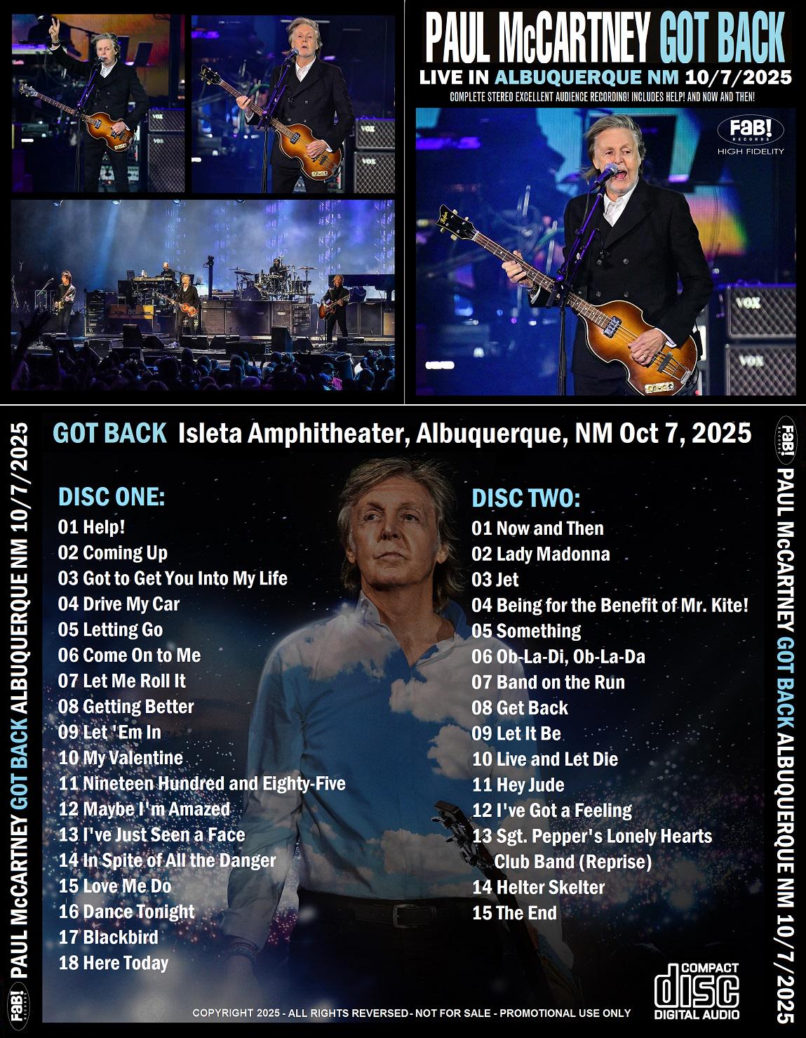 PAUL Mccartney Got Back Albuquerque NM 10/7/2025 2 CD - Etsy