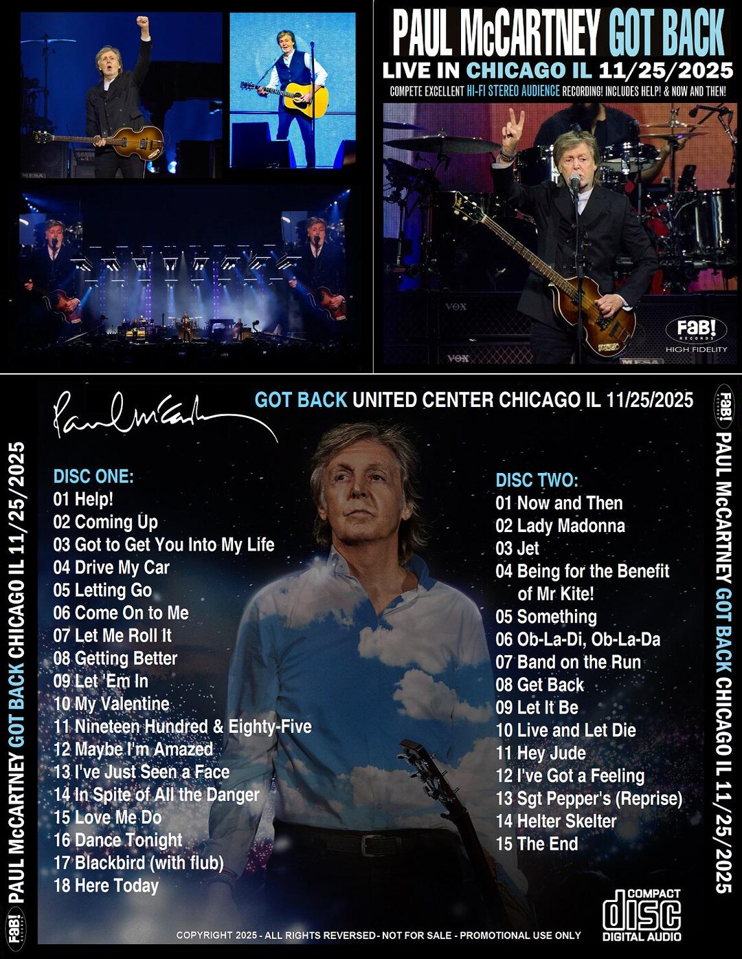 PAUL Mccartney Got Back Chicago IL 11/25/2025 2 CD - Etsy