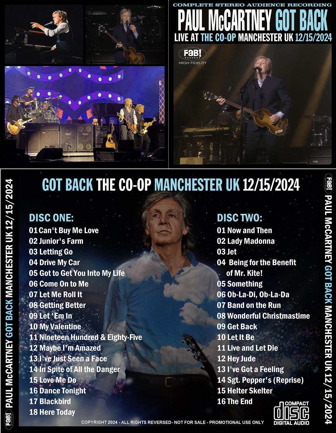 PAUL McCARTNEY Got Back Manchester UK 12/15/2024 2 CD