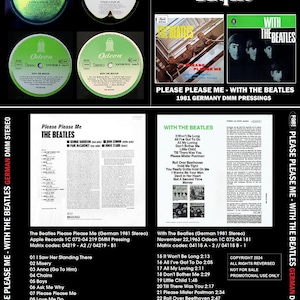 May include: Two vinyl record covers for the Beatles albums "Please Please Me" and "With The Beatles". Both albums were released in 1963 and feature the band's iconic logo. The covers are in German and feature the text "1981 Germany DMM Pressings".
