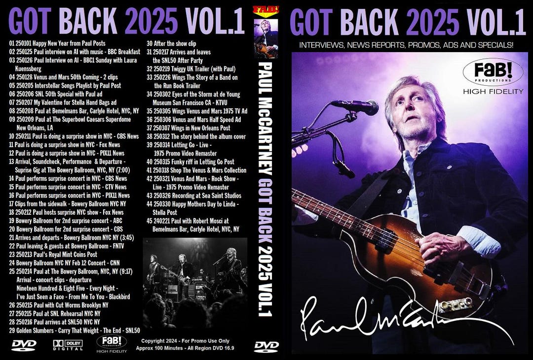 PAUL Mccartney: GOT Back 2025 Vol.1 DVD - Etsy