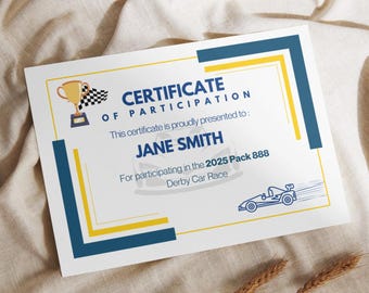 Plantilla de Canva para certificado de carrera de Derby / Premio de exploración editable / Certificado de carreras / Descarga instantánea imprimible