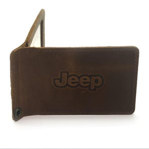 Leren rijbewijshouder, organizer met Jeep-logo, zwartbruine kleuren