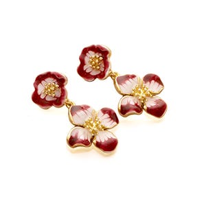 Dainty Red Sakura Cherry Blossom Flower Earrings Dangle Earrings Delicate Floral Cottage Core Jewelry Cute Fun Retro Japanese Quirky Earring