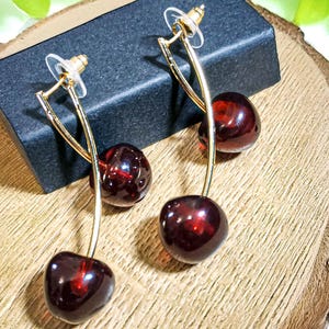 RED Cherry Earring Jackets - Unique Handmade Jewelry - Lightweight Earrings - Front Back Earrings - Dangle And Drop - Gift For Her