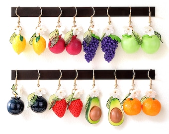 Fruit Earrings · Mixed Fruit Charms · Colorful Food Jewelry Set