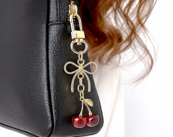 Cherry Bow Bag Charm · Rhinestone Purse Charm · Fruit Keychain
