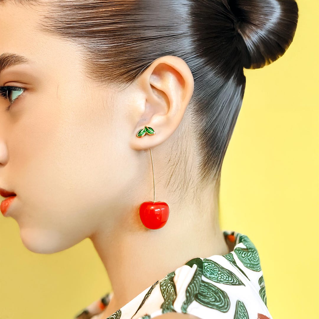 cherry-fun-earrings-kawaii-resin-red-cherry-leaf-studs-cute-fruit