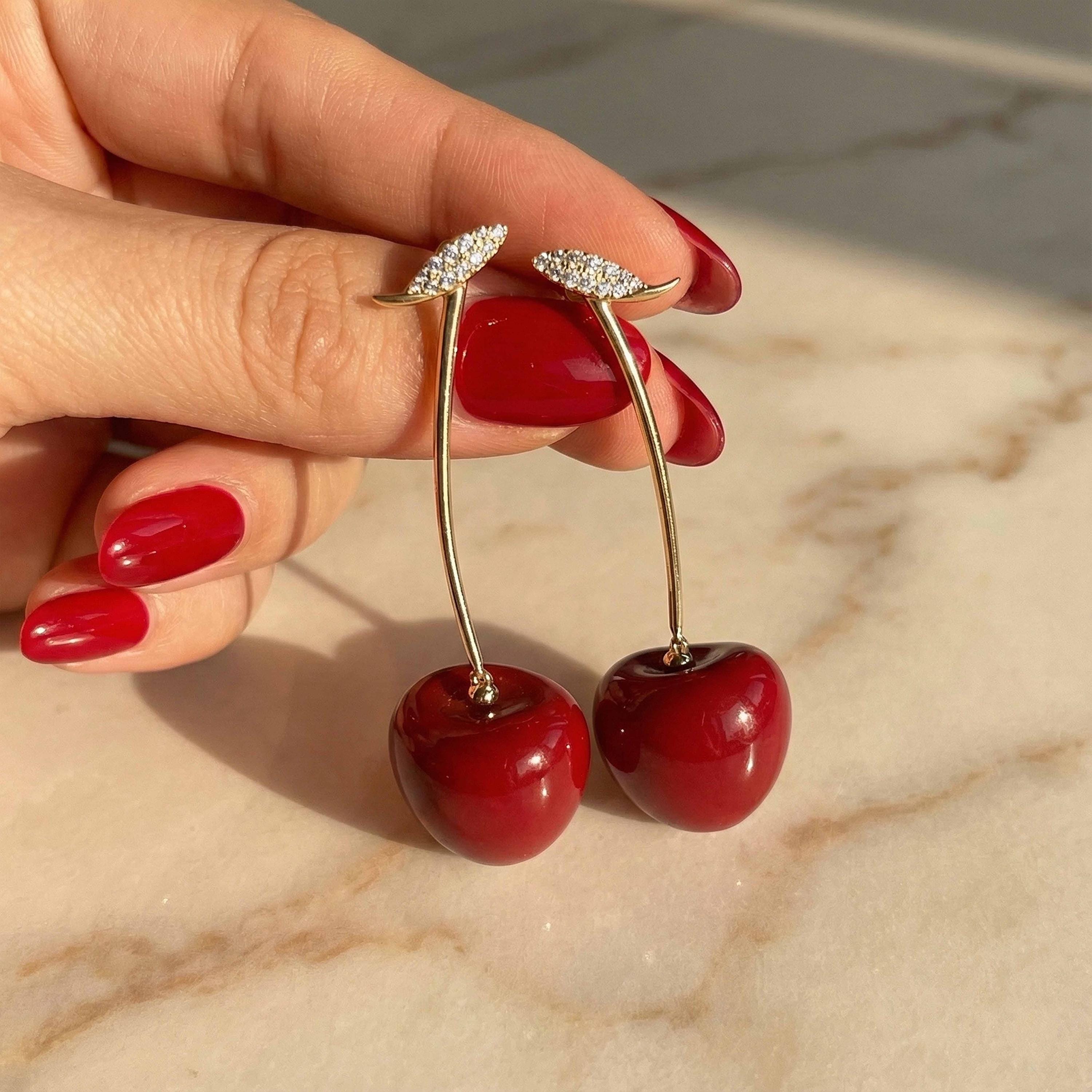 Orecchini A Goccia A Forma Di Ciliegia 3D, Rossi, Leggeri, In Lega E Resina Per Donna E Ragazza