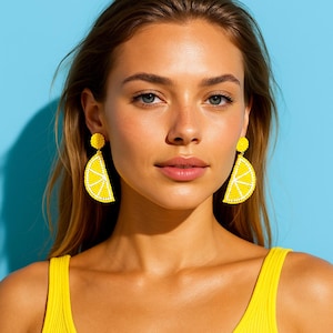 Lemon Drop Earrings · Beaded · Fruit Jewelry · Cottagecore Accessory