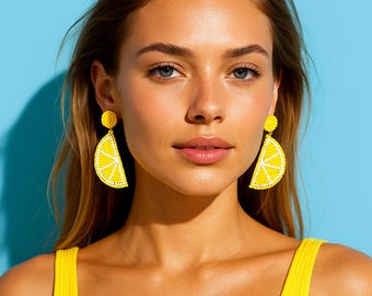 Lemon Drop Earrings · Beaded · Fruit Jewelry · Cottagecore Accessory
