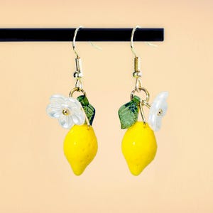 Lemon Earrings · Yellow Resin Drop · Handmade Fruit Jewelry · Cottagecore Accessory