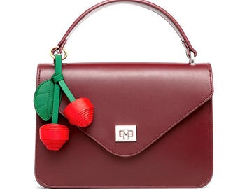 Leather Cherry Bag Charm · Red Keychain · Leather Purse Accessory