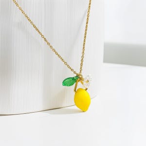 Lemon Necklace Gold – Dainty Meyer Lemon Pendant, Fruit Jewelry, Summer Gift for Her