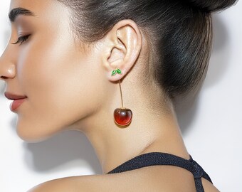 Orecchini Donna A Ciliegia 3D, Pendenti A Forma Di Frutta Rossa, Leggeri E Divertenti, Gioiello Regalo