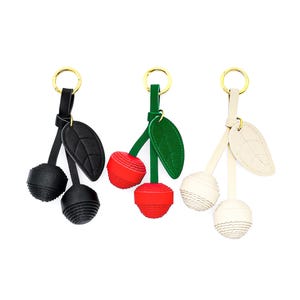 Leather Bag Charm, Cherry Keychain, Cherry Purse Charm, Leather Accessory, Fruit Keychain, Cute Handbag Accessory, Gift for Her