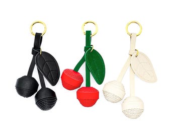 Leather Cherry Bag Charm · Keychain · Purse Accessory · Fruit Jewelry
