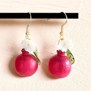Pomegranate Earrings – Armenian Fruit Jewelry, Pomegranate Charm Gift, Cute Handmade Summer Accessory, Birthday for Her, Unique Mom Present