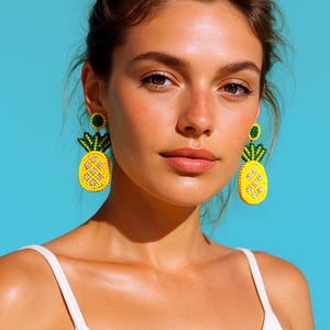 Orecchini ananas · Perline · Fatti a mano · Gioielli con frutti tropicali