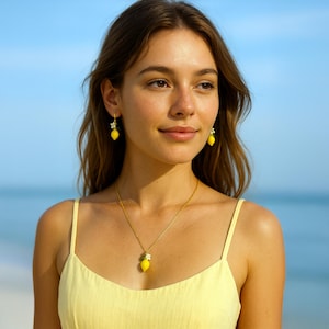 Lemon Jewelry Set – Necklace and Earrings, Fruit Jewelry, Summer Gift for Her