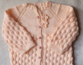 Adorable Pink Bubble Baby Cardigan - Hand-Knit Infant Sweater