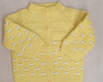 Cheery Yellow and White Baby Cardigan with Precious Bow Pattern