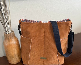 Copper colored Navy Compass Bag Tote adjustable strap repurposed