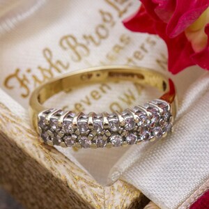 Vintage 1989 9ct Gold Double Row Diamond (0.40tcw) Eternity Band - UK Size L 1/2, US Size 5 3/4