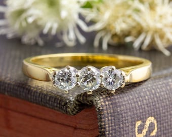 Vintage 18ct Gold Diamond (0.50tcw) Trilogy Ring - UK Size P, US Size 7 1/2