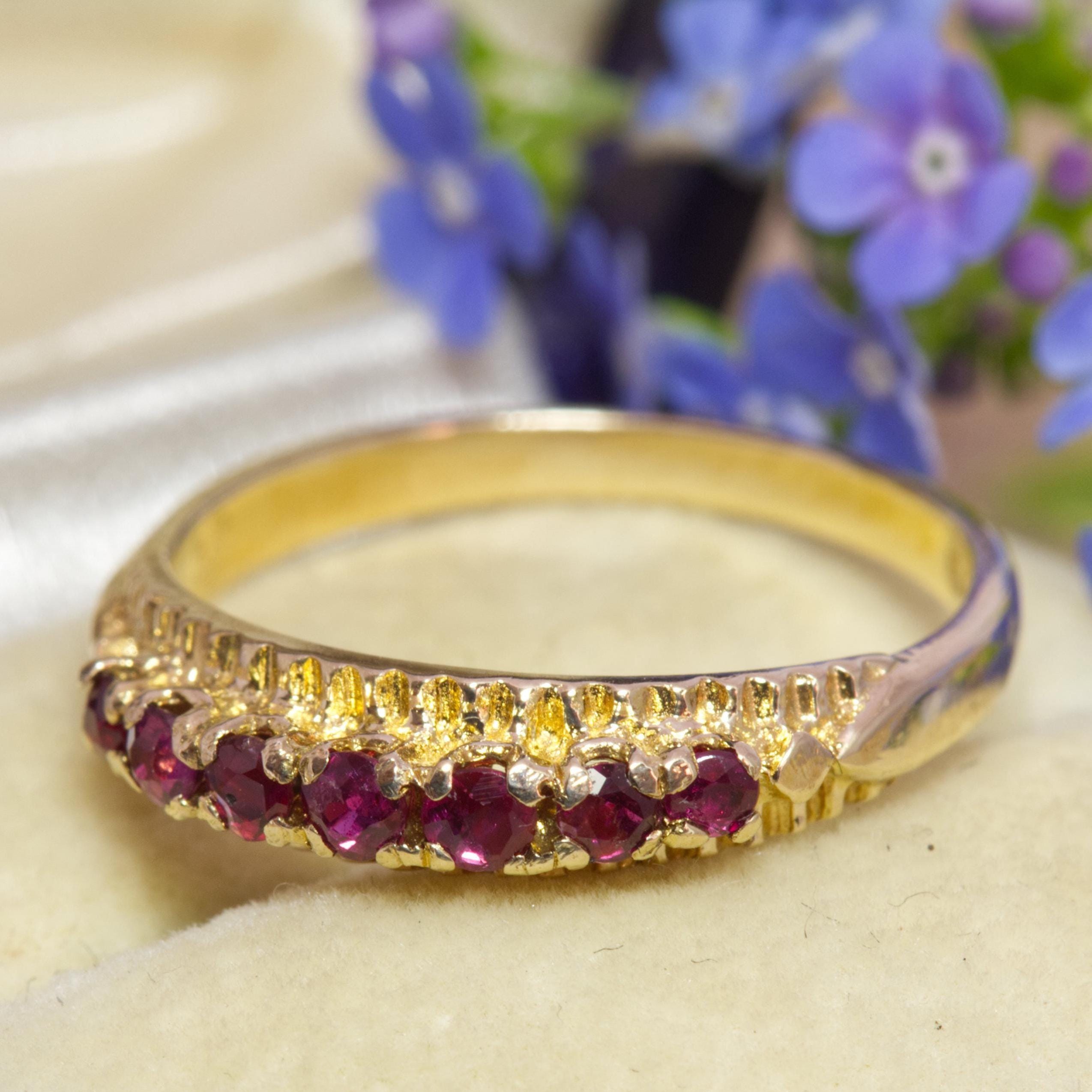 Bague d'éternité semi-éternité en or 9 carats rubis vintage 1977 - UK N / US 6,5
