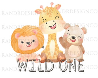 Wild One- 1st Birthday- Safari - Animals - PNG - Sublimation - Digital Download