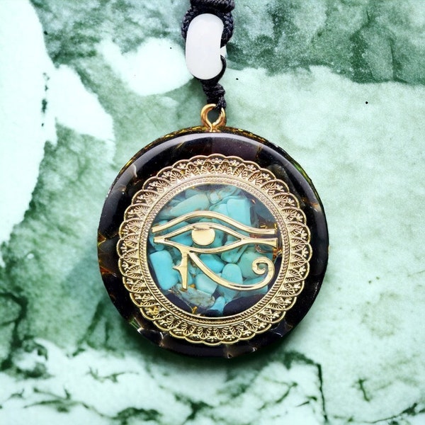 Black and Gold Eye of Horus Resin Pendant Necklace
