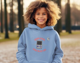 Youth Keep Calm and Play on Hooded Sweatshirt, Hoodies for Children, Gaming Hoodies for Youth