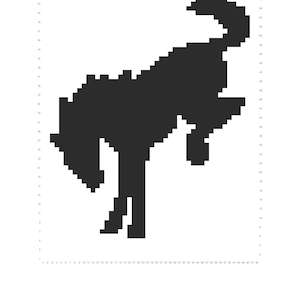 Pode incluir: Silhueta preta pixelizada de um bronco empinando-se contra um fundo branco. A imagem é uma representação gráfica de um cavalo empinando-se, com as patas dianteiras levantadas e a cauda curvada. O texto "Bronco1 - Page 2" está na parte inferior.