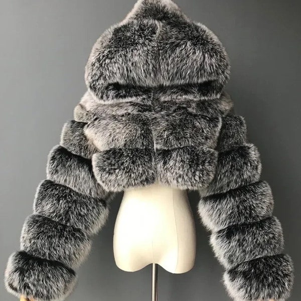 Automne fourrure recadrée fausse fourrure manteaux vestes femmes moelleux manteau de finition à capuche droite courte hiver fourrure veste mode Streetwear nouveau